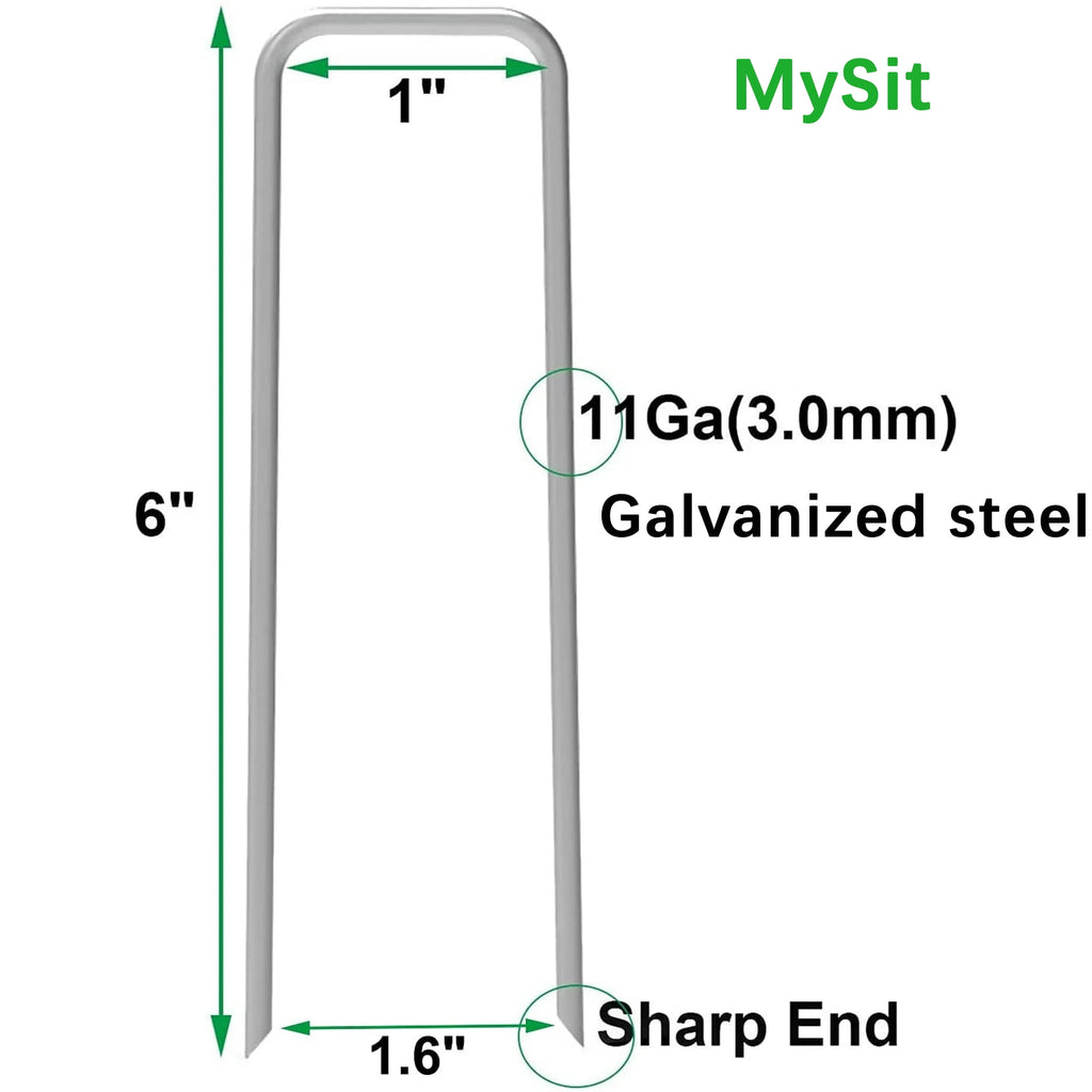 MySit 6 Inch 50 Pack U-Shape Garden Stakes Plant Cover Stakes Heavy Duty 11 Gauge Galvanized Landscape Staples for Weed Barrier, Irrigation Tubing, Yard Lawn, Landscape Fabric