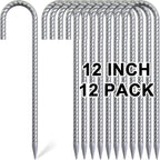MySit 12" Ground Rebar Stakes J Hook Ground Anchors, 12 Pack Heavy Duty Galvanized Anti-Rust Heavy Duty for Camping Tent, Trampoline, Chain Link Fence, Lawn, Garden Decoration