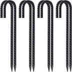 MySit 12 Inch Multi-Purpose Rebar J Hook Ground Stakes 8 Pack Heavy Duty Galvanized Steel Tent Stakes, Metal Ground Anchors for Landscape, Fences, Garden, Campground, Black