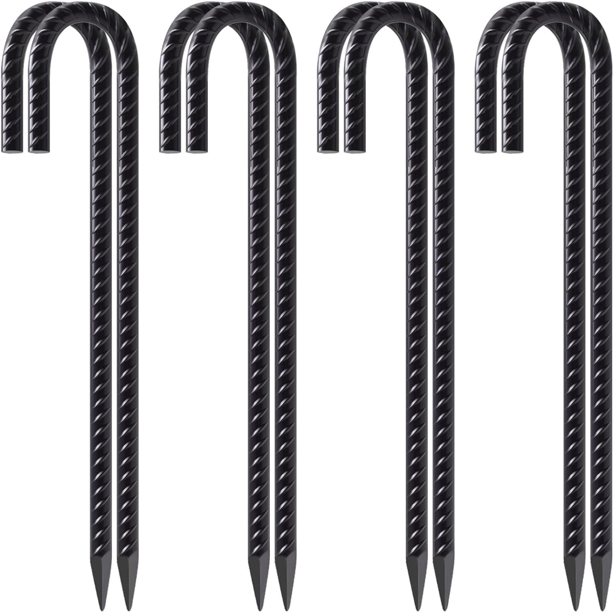 MySit 12 Inch Multi-Purpose Rebar J Hook Ground Stakes 8 Pack Heavy Duty Galvanized Steel Tent Stakes, Metal Ground Anchors for Landscape, Fences, Garden, Campground, Black