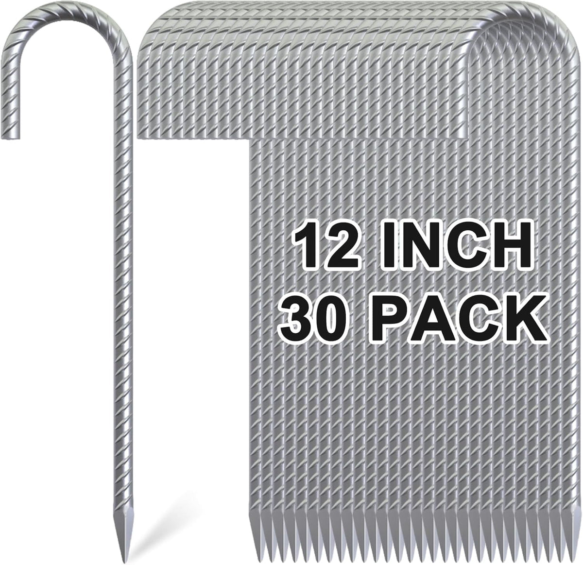 MySit 12 Inch Rebar Stakes J Hook Ground Stakes 30-Pack Ground Anchors for Tent Heavy Duty Galvanized for Outdoor Lawn Decorations Inflatables Canopy Swing Set