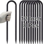 MySit 12 Inches Trampoline Wind Stakes Set of 8 Heavy Duty U Stakes Ground Tie Down Anchor Kit for Camping Tents, Swing Set and Soccer Goal Galvanized Steel Anchors Black