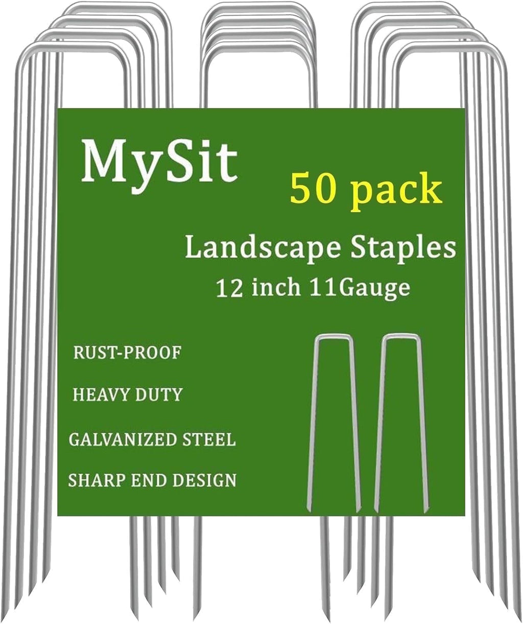 MySit 6 Inch 100 Pack Galvanized Garden Stakes Plant Cover Stakes 11 Gauge Lawn Staples, Garden Staples Securing Pegs for Securing Weed Fabric Landscape Fabric Netting Ground Sheets Fences