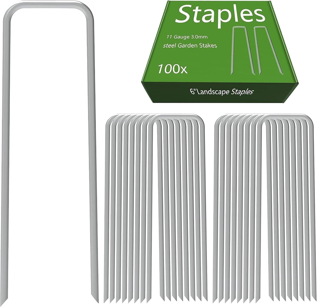 MySit 6 Inch 100 Pack Galvanized Garden Stakes Plant Cover Stakes 11 Gauge Lawn Staples, Garden Staples Securing Pegs for Securing Weed Fabric Landscape Fabric Netting Ground Sheets Fences