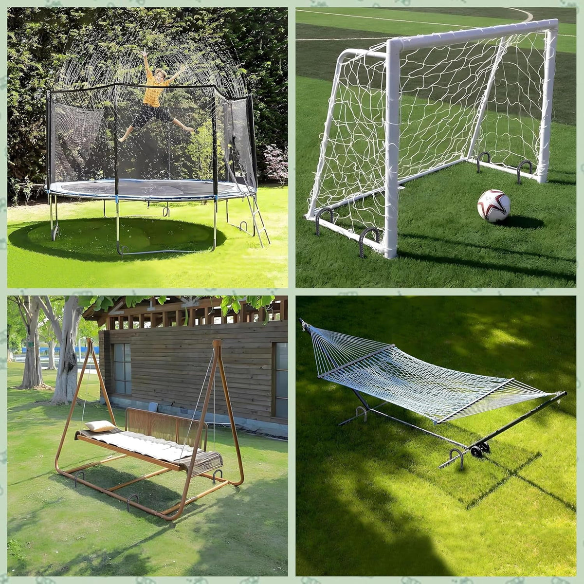 MySit 12 Inches Trampoline Wind Stakes Set of 8 Heavy Duty U Stakes Ground Tie Down Anchor Kit for Camping Tents, Swing Set and Soccer Goal Galvanized Steel Anchors Black