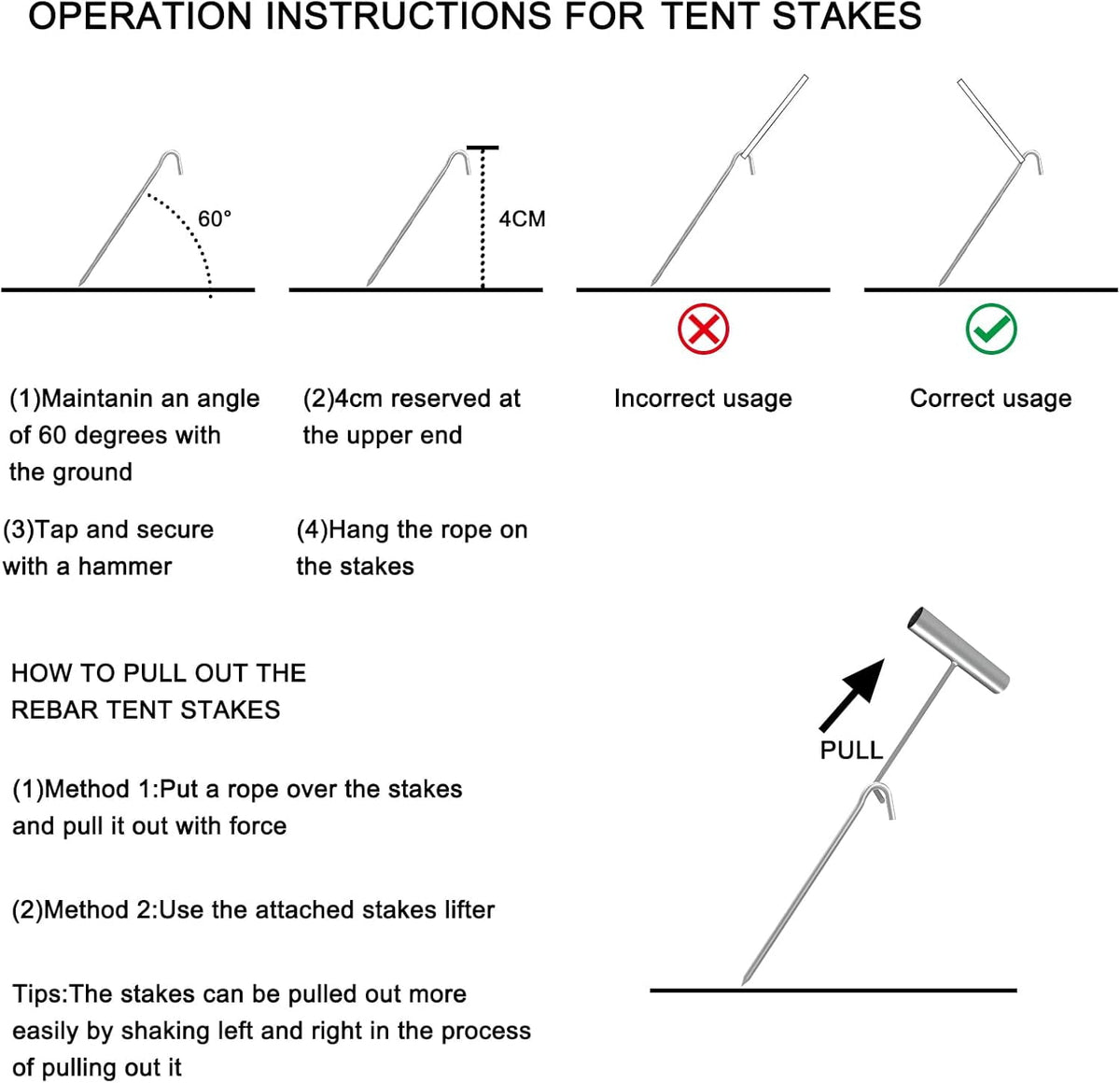 MySit 9 Inch Tent Stakes 25 Pack Galvanized Metal Tent Pegs with Pull Tool, Heavy Duty Steel Yard Camping Stakes Tarp Hooks for Canopies, Tarp, Outdoor Christmas Decorations ﻿