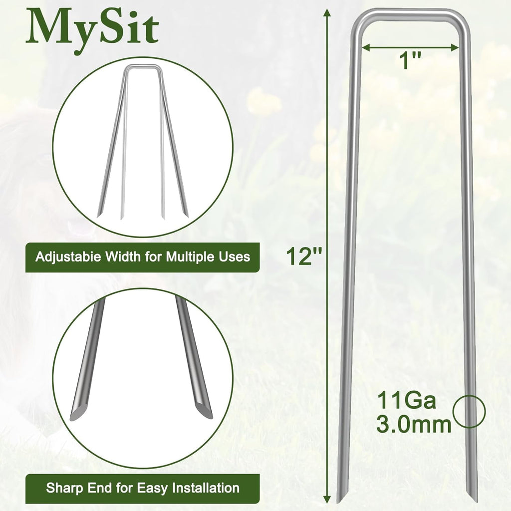 MySit 25 Packs 12 Inches Galvanized Landscape Staples Heavy Duty 11 Gauge Anti-Rust Garden Stakes Staples Securing SOD Pins Yard Stakes for Landscaping Securing Weed Barrier Fabric